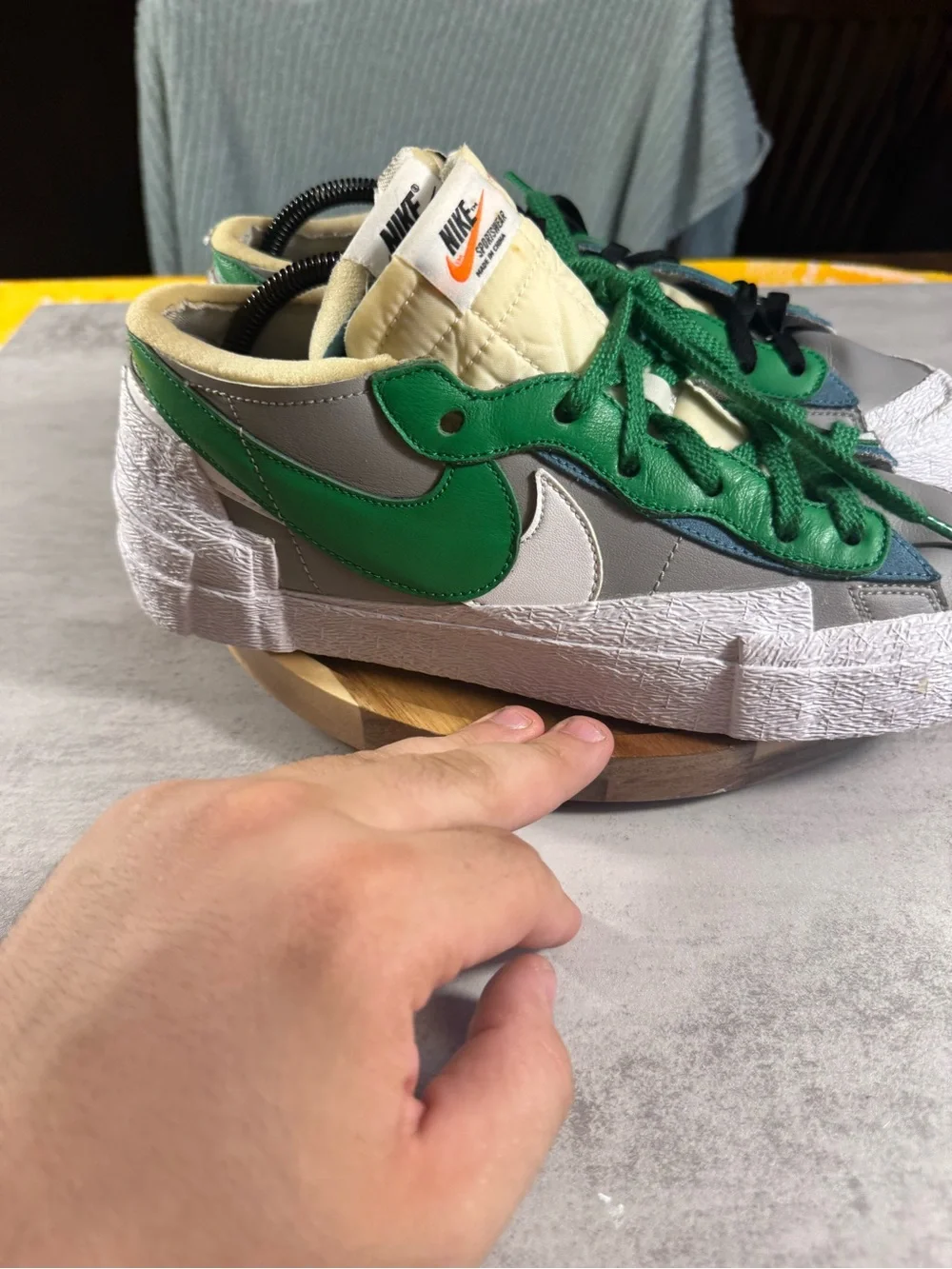 Nike Blazer Low Sacai Medium Gray Green White Sneakers Size 9 . NO INSOLES